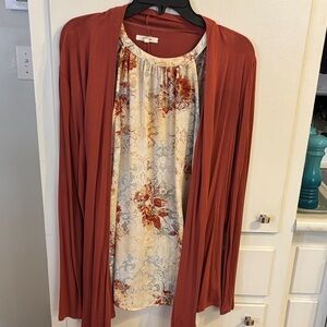 Maurices Rust Cardigan with Floral Top